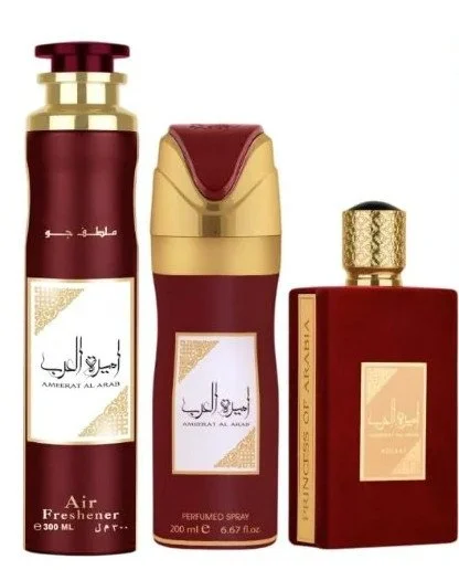 Ameerat Al Arab set regalo - 100 ml + Spray Profumato 200 ml + Deodorante per Ambiente acqua profumata 300 ml