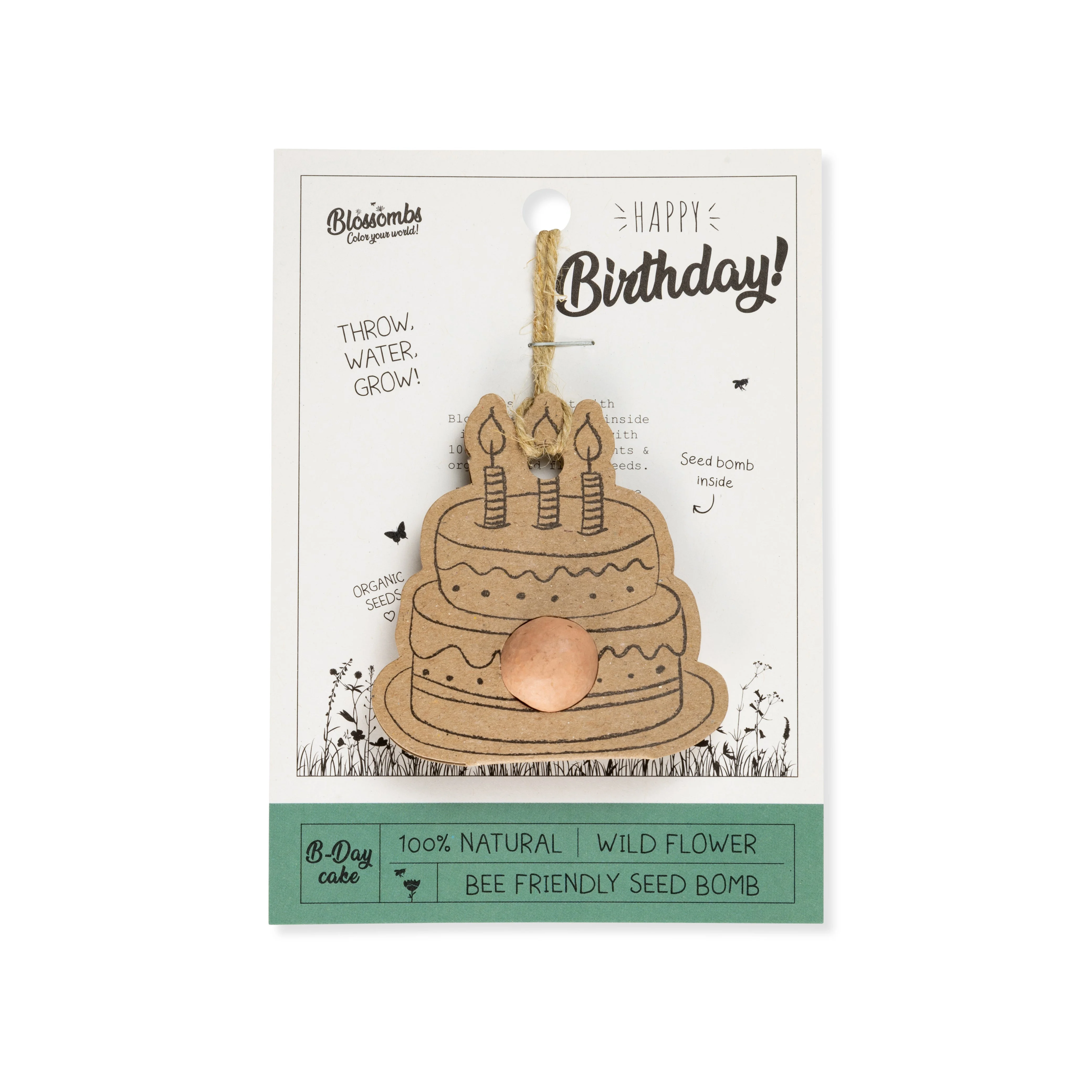Blossombs Bomba di semi - Decorazione per regalo "Tanti auguri" - Torta di compleanno (1 pz)