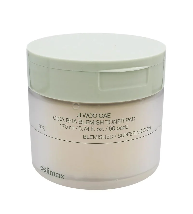 Ji Woo Gae Cica BHA Blemish Toner Pad dischetti esfolianti lenitivi con BHA, LHA e PHA 60 pz