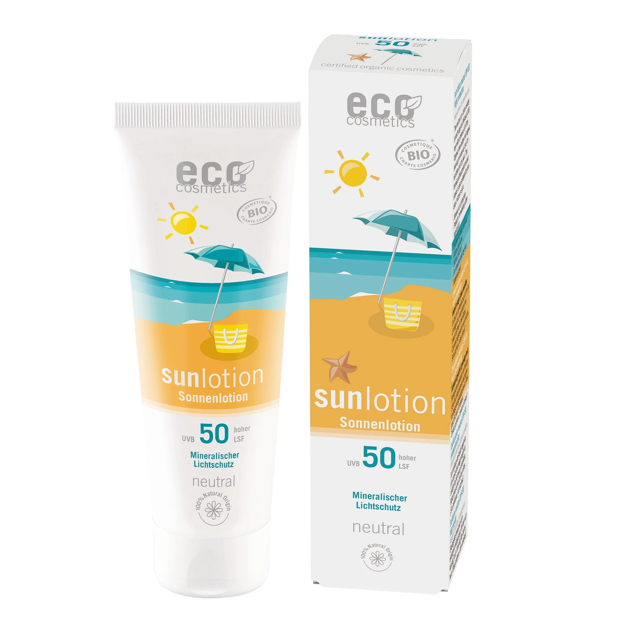 Eco Cosmetics Latte solare Neutral senza profumo SPF 50 BIO (125 ml) - con filtri minerali naturali