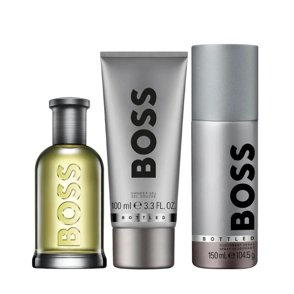 Boss Bottled set regalo per uomo eau de toilette 100 ml + gel doccia 100 ml + deodorante spray 150 ml 100 ml + sprchový gel 100 ml + deosprej 150 ml