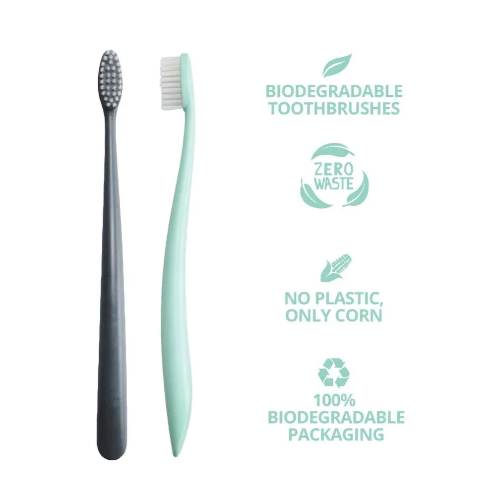 Jack n Jill NFco. Set di spazzolini SOFT - grigio menta (2 pezzi) - a base di amido di mais senza OGM