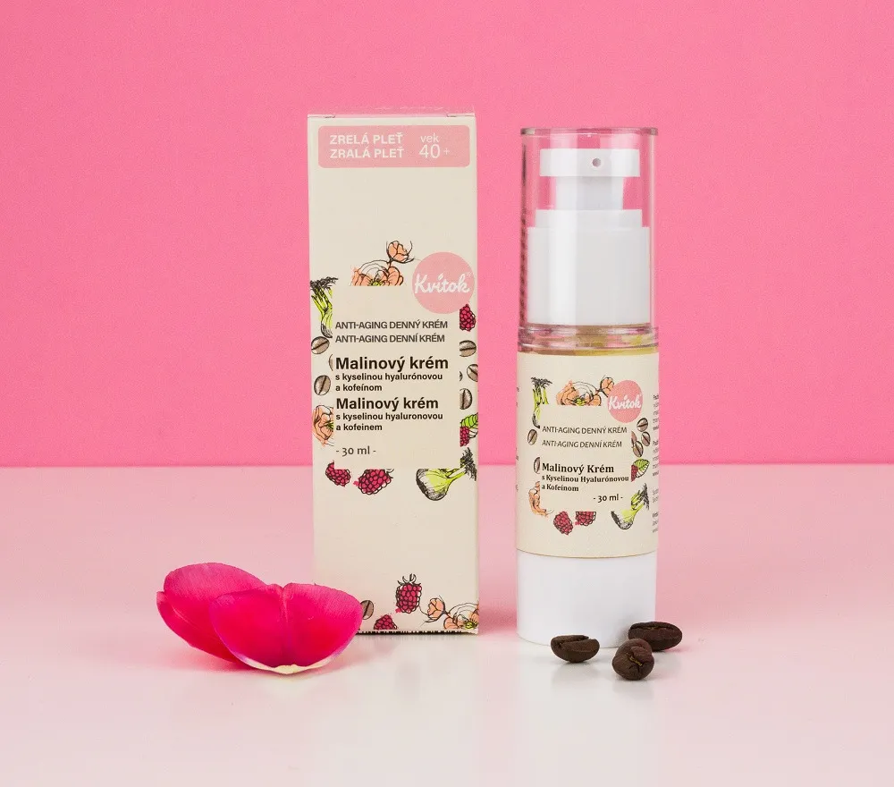 Kvitok Raspberry Day Cream per pelli mature 40 (30 ml) - con vitamina e e caffeina