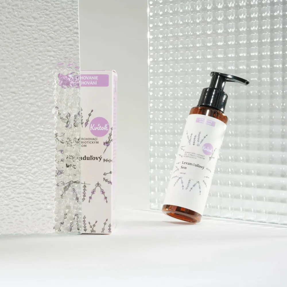 Kvitok Gel doccia delicato con complesso prebiotico Lavender Dream (100 ml) - con un delicato profumo di erbe