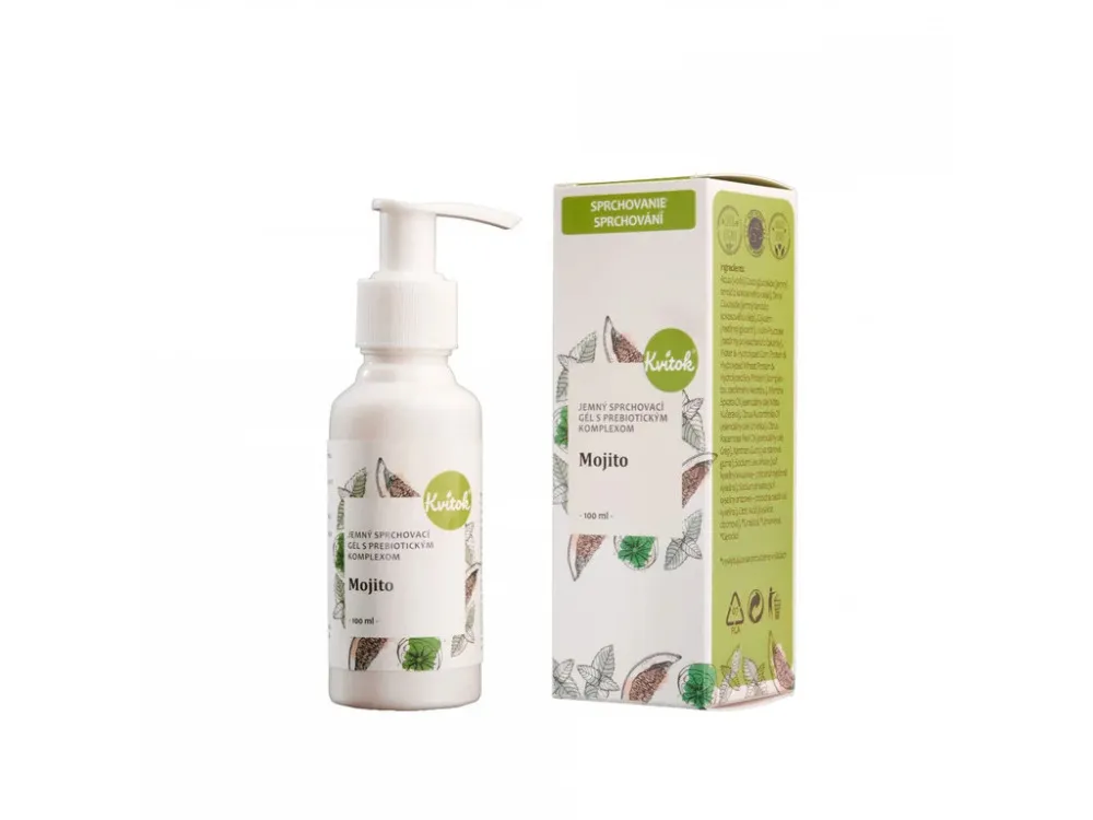 Kvitok Mojito Gentle Shower Gel con Complesso Prebiotico (100 ml) - con un fresco profumo di menta e lime