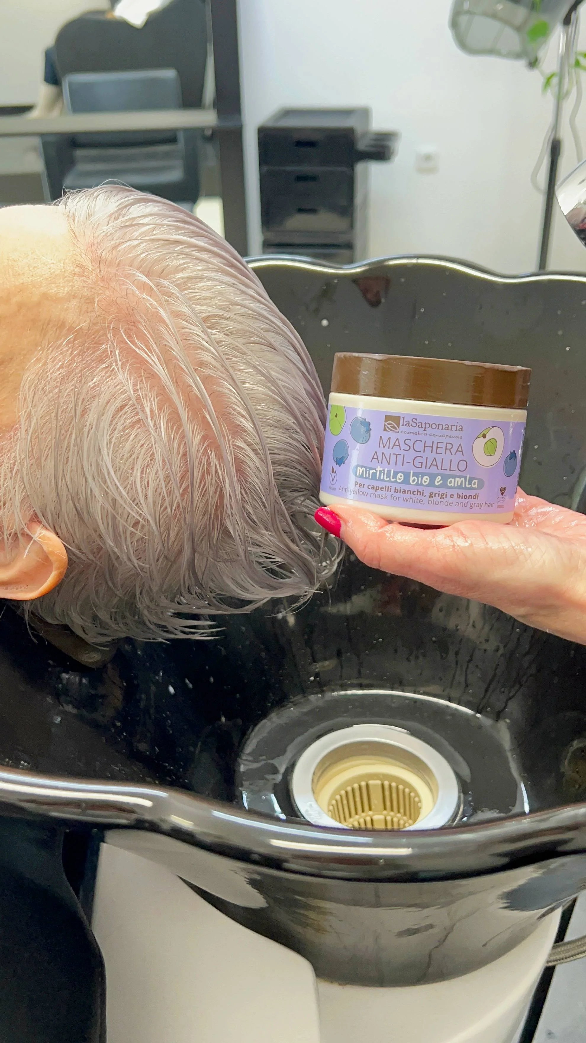 laSaponaria Maschera No Yellow per capelli grigi con Amla e mirtillo (200 ml) - neutralizza i riflessi gialli