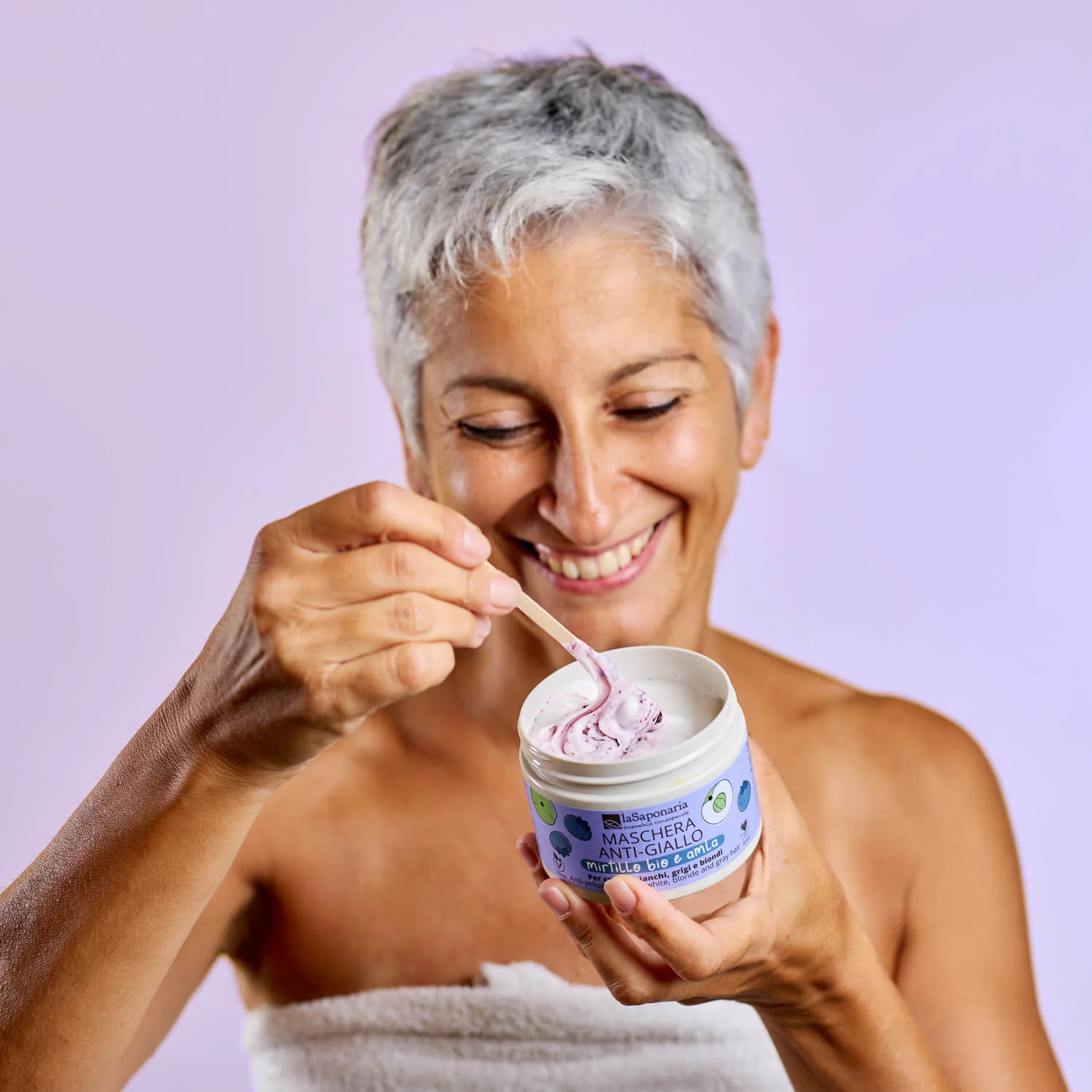 laSaponaria Maschera No Yellow per capelli grigi con Amla e mirtillo (200 ml) - neutralizza i riflessi gialli