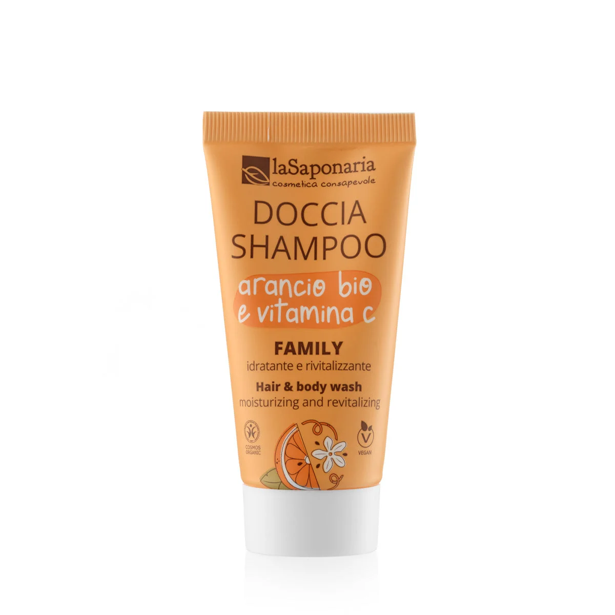 laSaponaria Gel doccia e shampoo 2 in 1 con arancia BIO e vitamina C per tutta la famiglia 500 ml - con una fragranza dolce ed energizzante