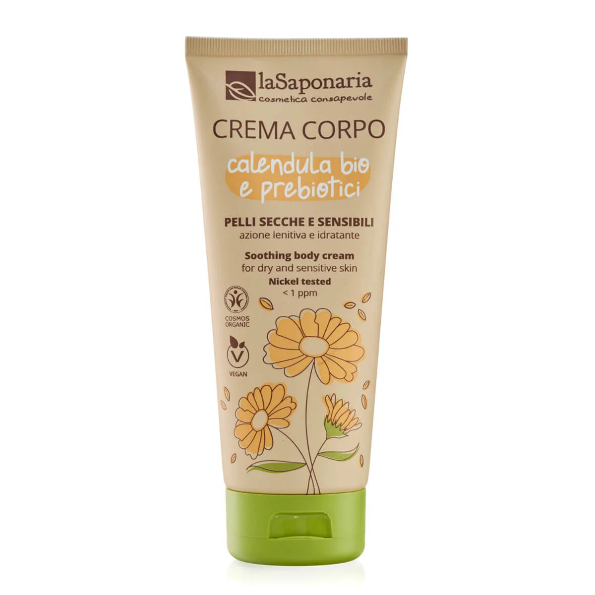 laSaponaria Crema corpo con calendula BIO e prebiotici per pelli sensibili (200 ml) - nutre, lenisce e idrata