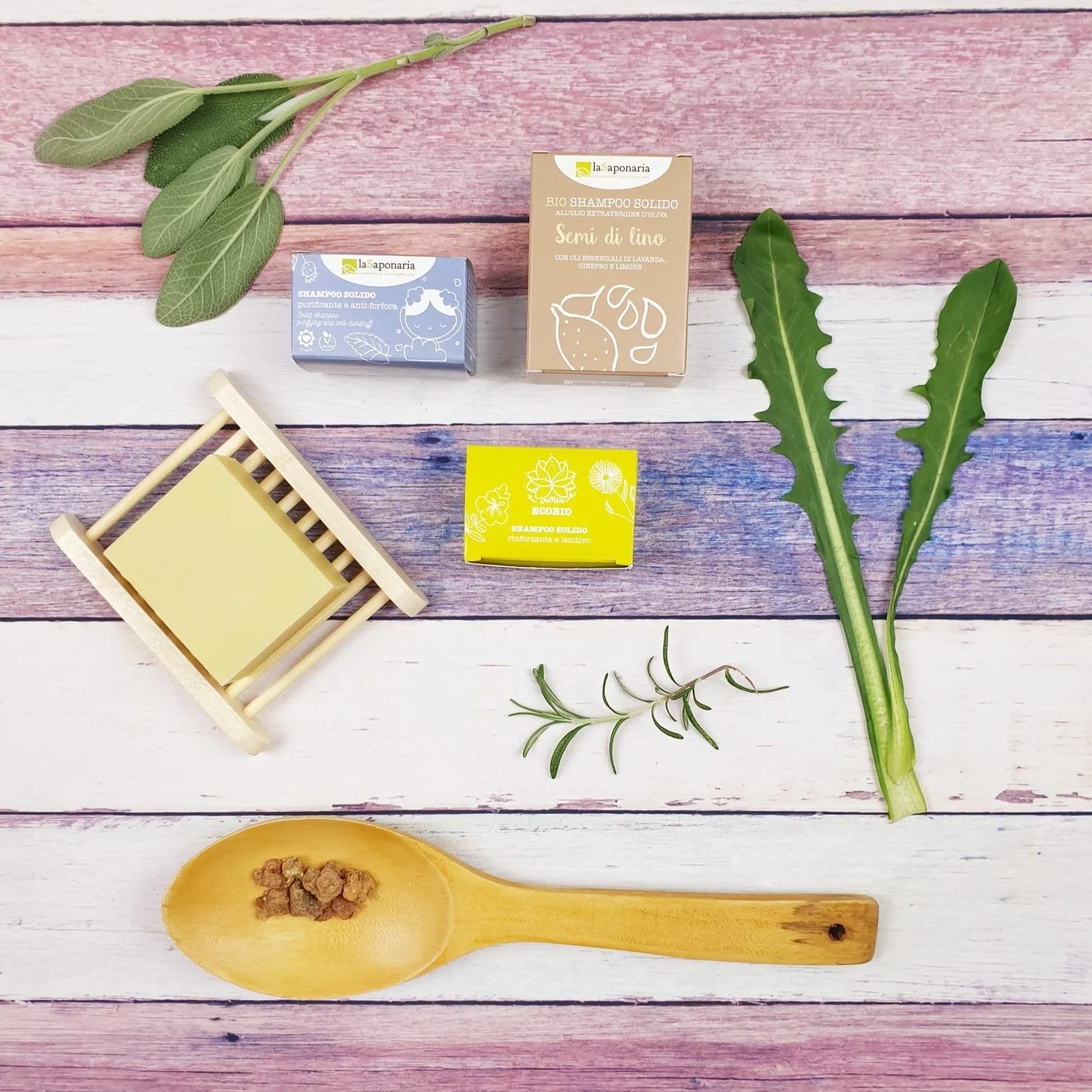 laSaponaria Sapone solido 2 in 1 per corpo e capelli con olio di lino BIO (100 g) - in confezione di carta