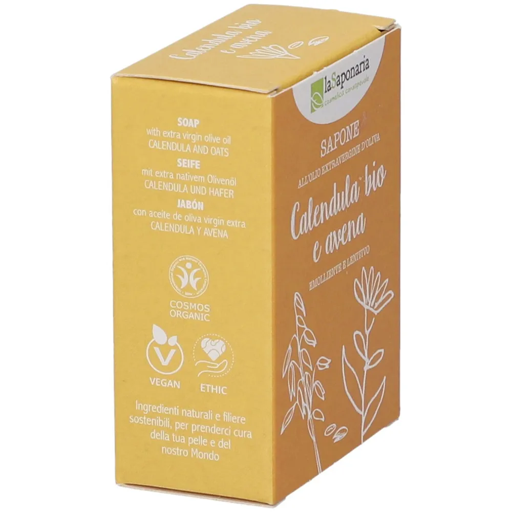 laSaponaria Sapone solido all'olio d'oliva BIO - Calendula e avena (100 g) - adatto per il corpo e il viso