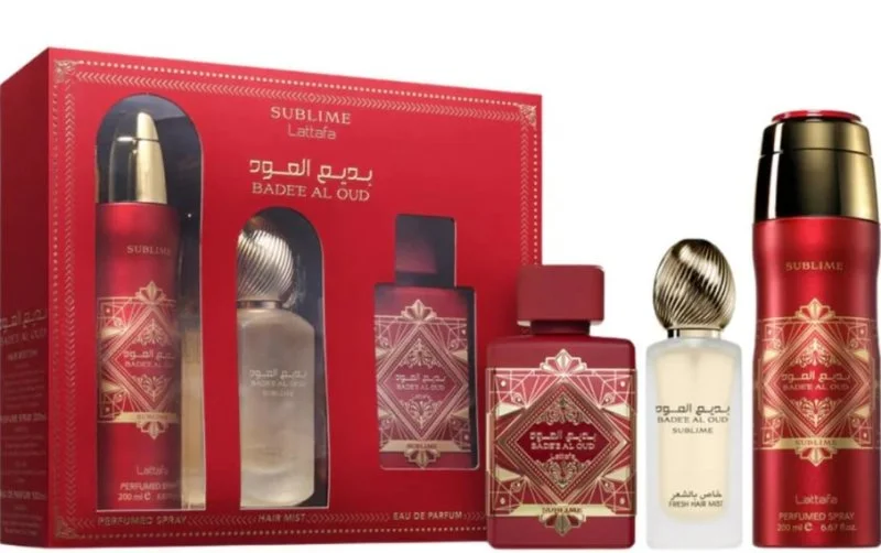Badee Al Oud Sublime set regalo - 100 ml + Spray profumato 200 ml + Spray per capelli acqua profumata 50 ml