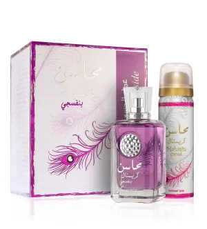 Lattafa Mahasin Crystal Violet set regalo per donne, eau de parfum 100 ml + deodorante spray 50 ml