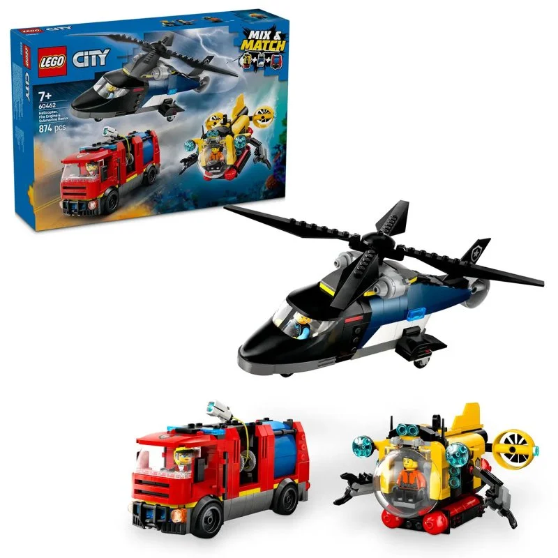 City 60462 Remix: Elicottero, camion dei pompieri e sottomarino