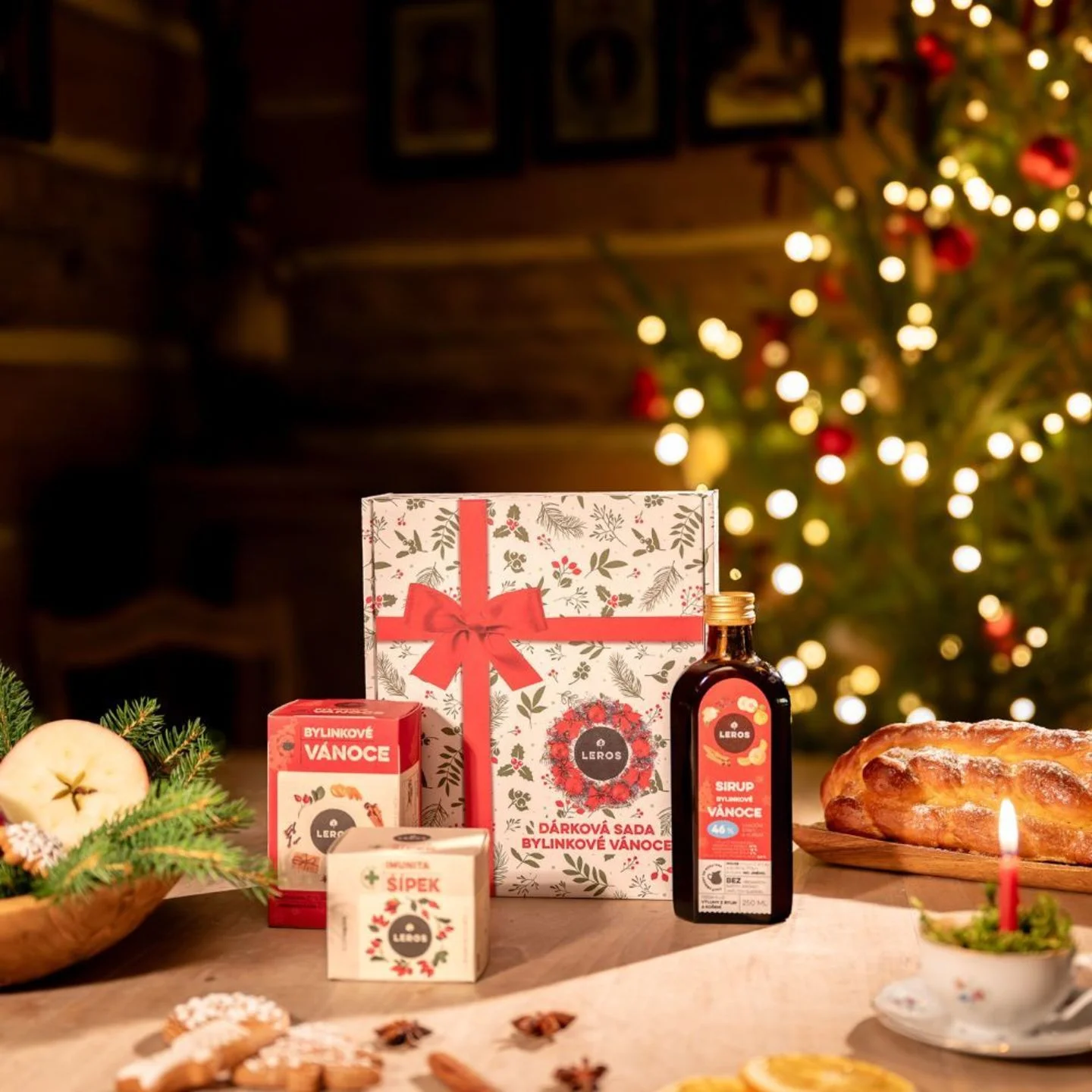 LEROS Set regalo (3 pz.) - Natale alle erbe - sciroppo alle erbe e 2 tipi di tè