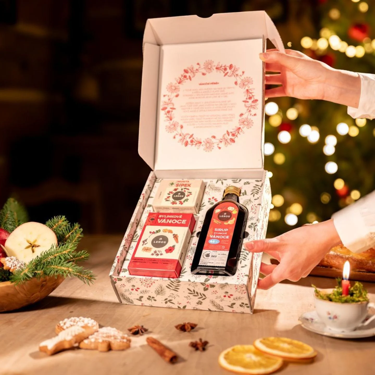LEROS Set regalo (3 pz.) - Natale alle erbe - sciroppo alle erbe e 2 tipi di tè