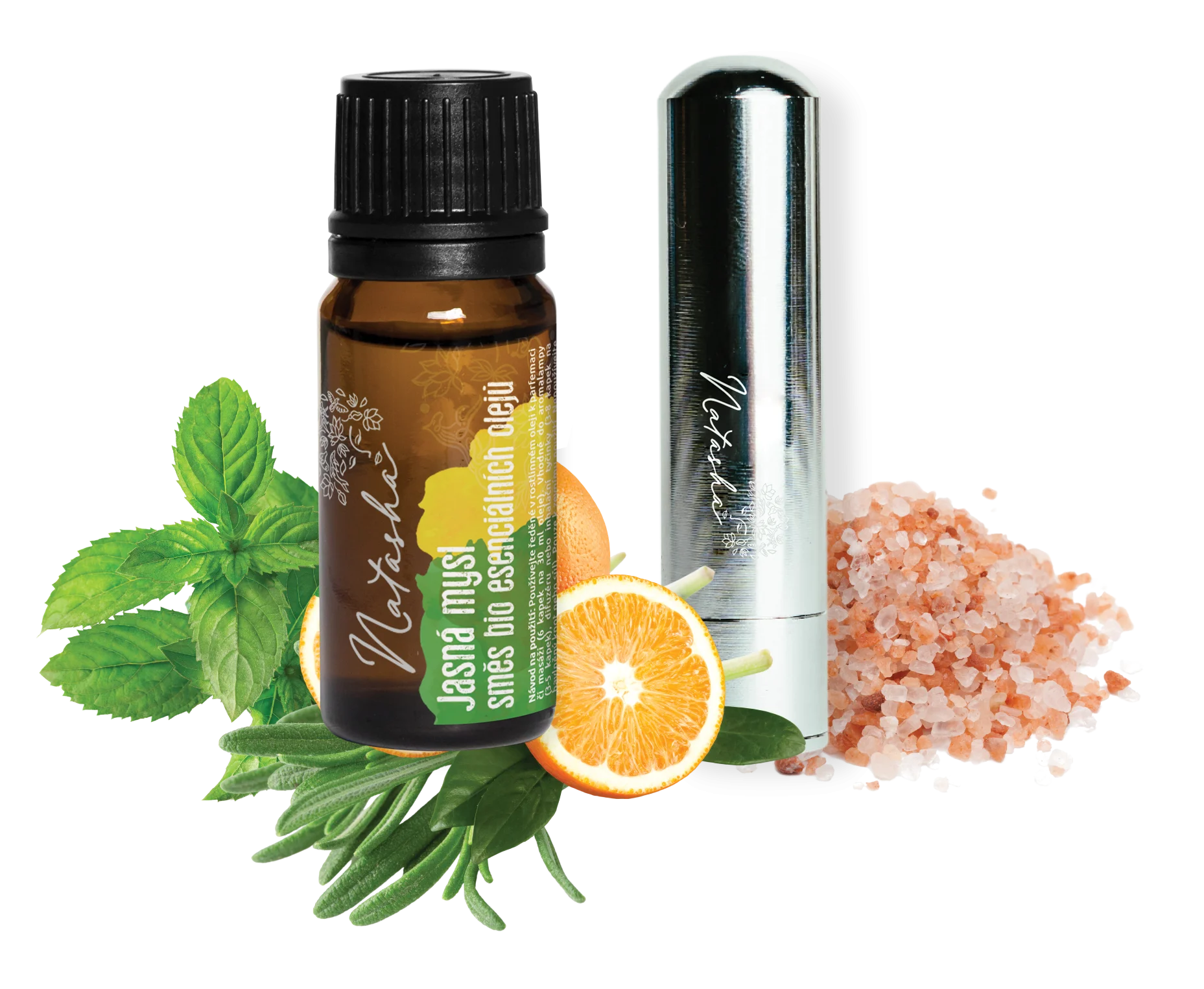 Natasha Set di aromaterapia con inalatore - Mente lucida - arancia fresca, menta piperita e rosmarino