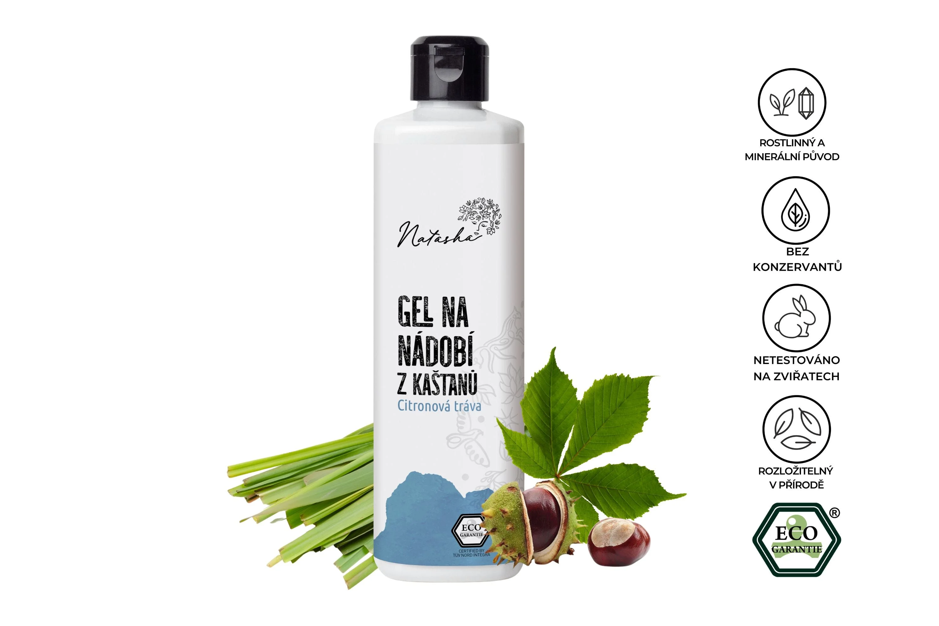 Natasha Gel per piatti a base di castagne Citronella 3 l - combatte il grasso, delicato sulla pelle