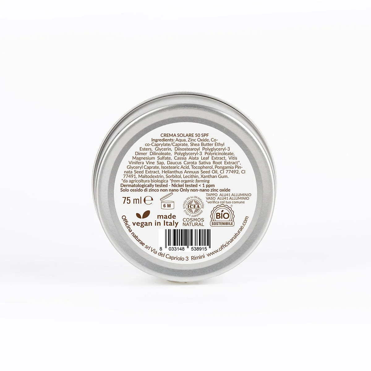 Officina Naturae Crema solare SPF 50 in barattolo di latta (75 ml) - senza profumo