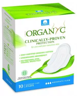 Organyc Tamponi da giorno moderati con ali (10 pezzi) - 100% cotone organico, 3 gocce