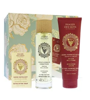 Panier Des Sens Renewing Grape cofanetto regalo sapone esfoliante 150 g + olio secco per il corpo 100 ml + crema corpo rassodante