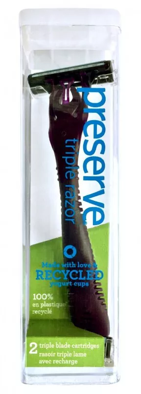 Preserve Rasoio triplo (incl. 2 testine) - viola scuro - con 3 lame, in plastica riciclata