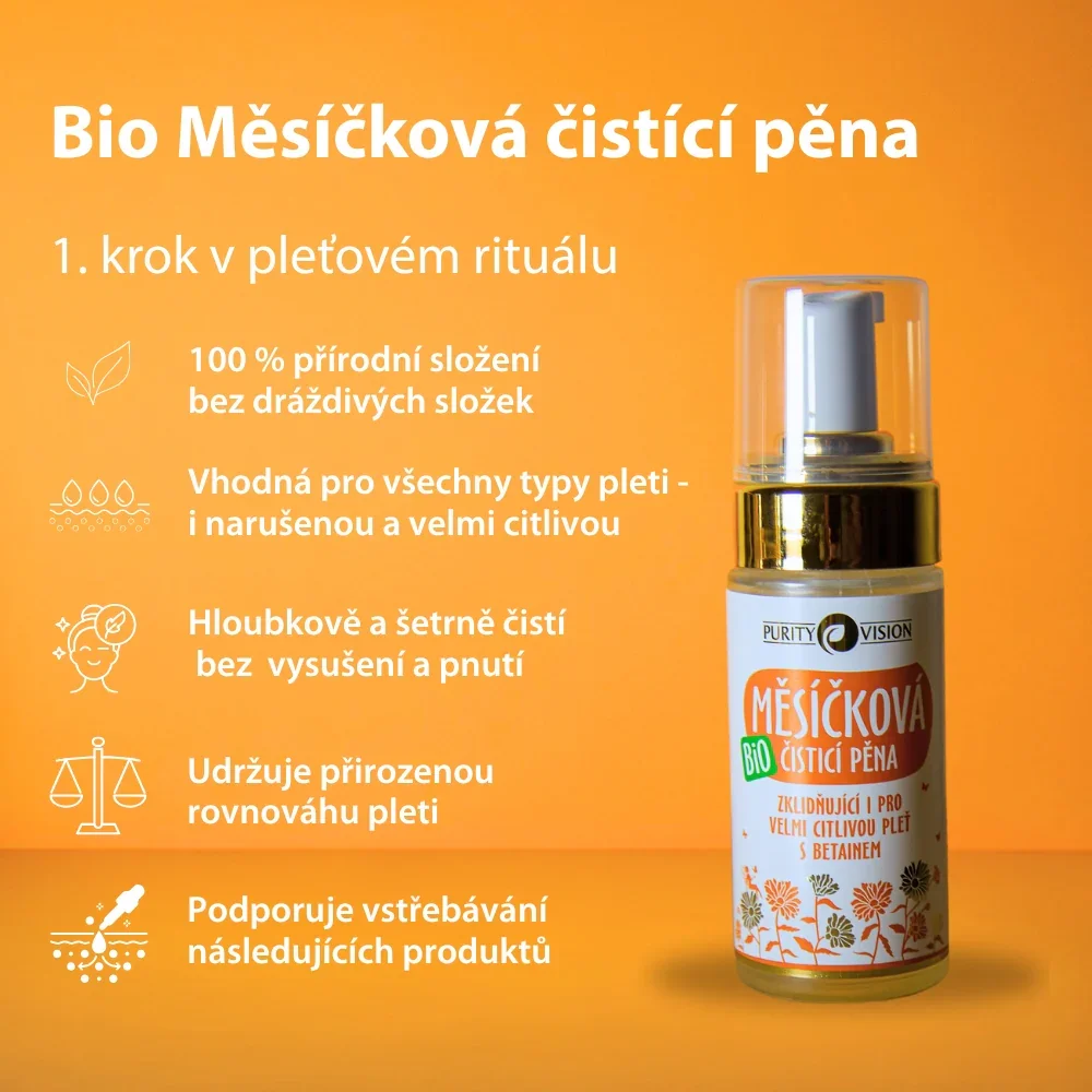 Purity Vision Schiuma detergente alla calendula (90 ml) - anche per pelli molto sensibili