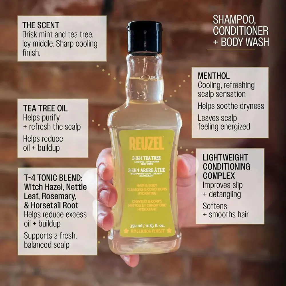 3 in 1 Tea Tree Shampoo-Balsamo-Bagnodoccia per uomo 350 ml