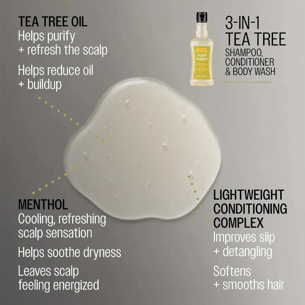 3 in 1 Tea Tree Shampoo-Balsamo-Bagnodoccia per uomo 350 ml