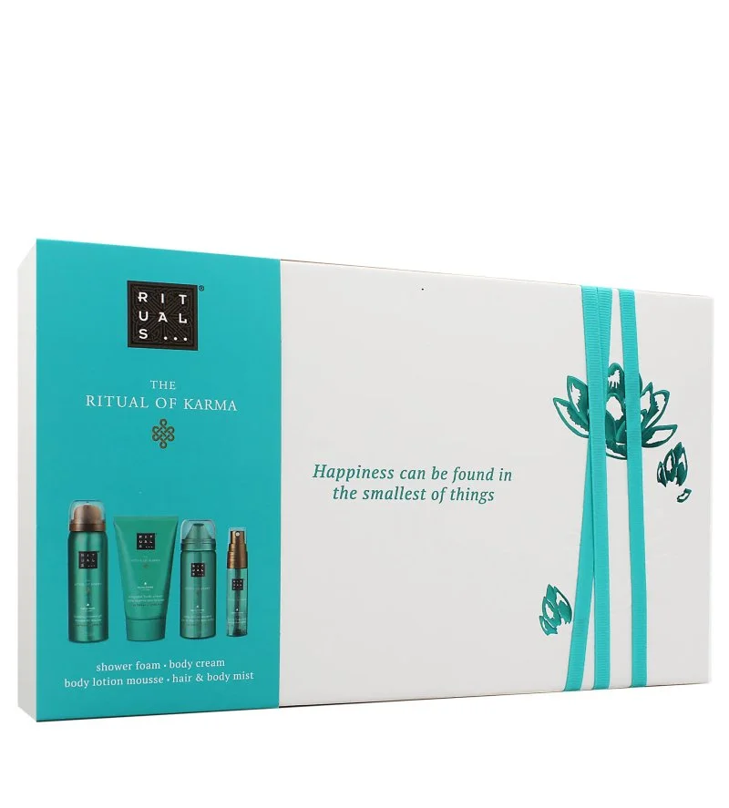 The Ritual of Karma set regalo gel doccia 50 ml + spray corpo e capelli 20 ml + mousse corpo 50 ml + crema corpo