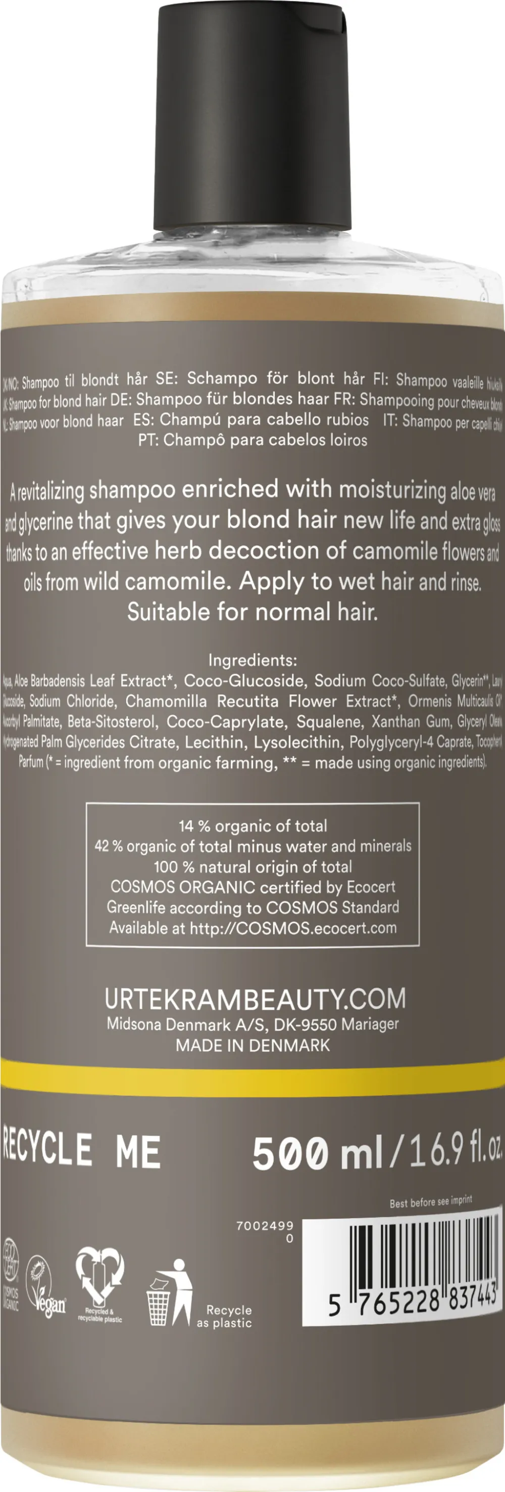 Urtekram Shampoo alla camomilla 500ml BIO, VEG