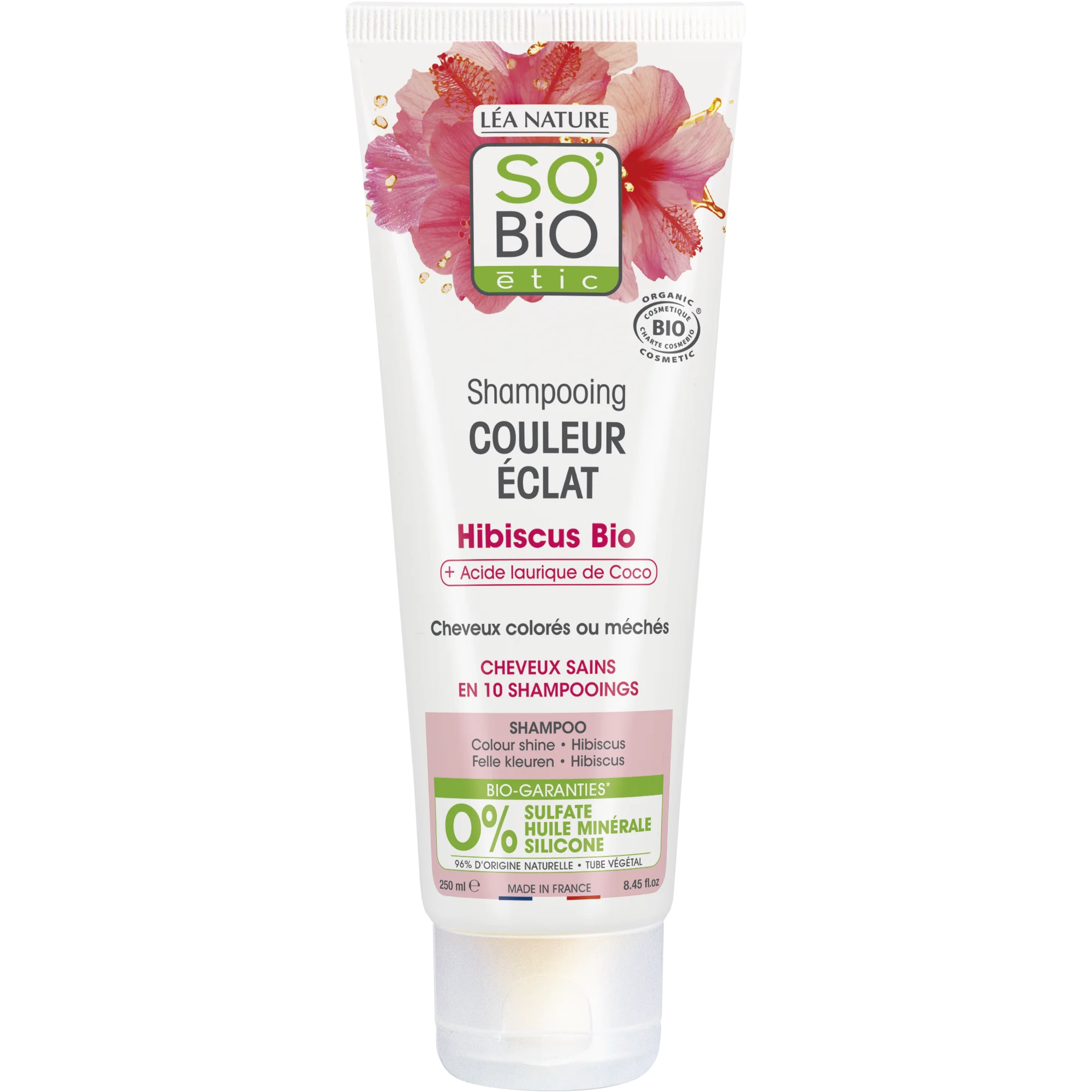 SO’BiO étic Shampoo per capelli colorati e con mèches all'ibisco biologico (250 ml) - mantiene il colore brillante