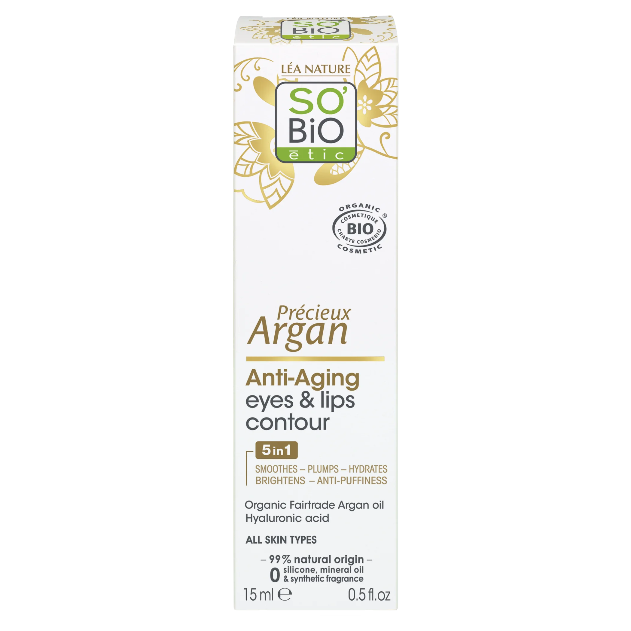 SO’BiO étic Anti-Age Precieux Argan Crema contorno occhi e labbra BIO (15 ml) - ideale per pelli mature