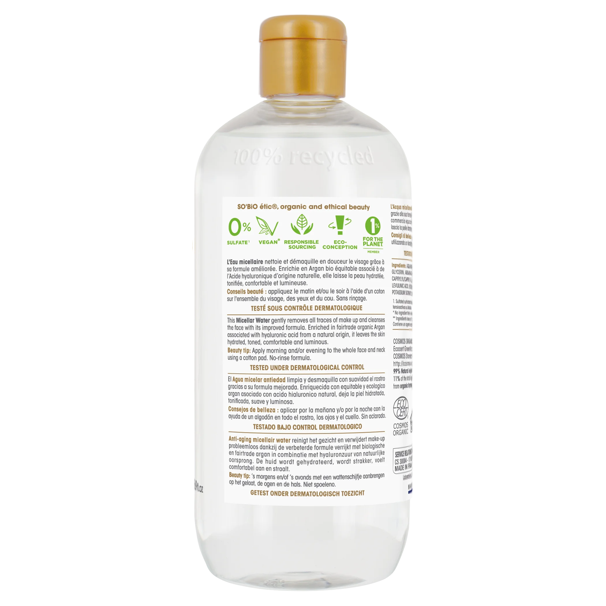 SO’BiO étic Precieux Argan Acqua micellare anti-età BIO con acido ialuronico (500 ml) - con acido ialuronico