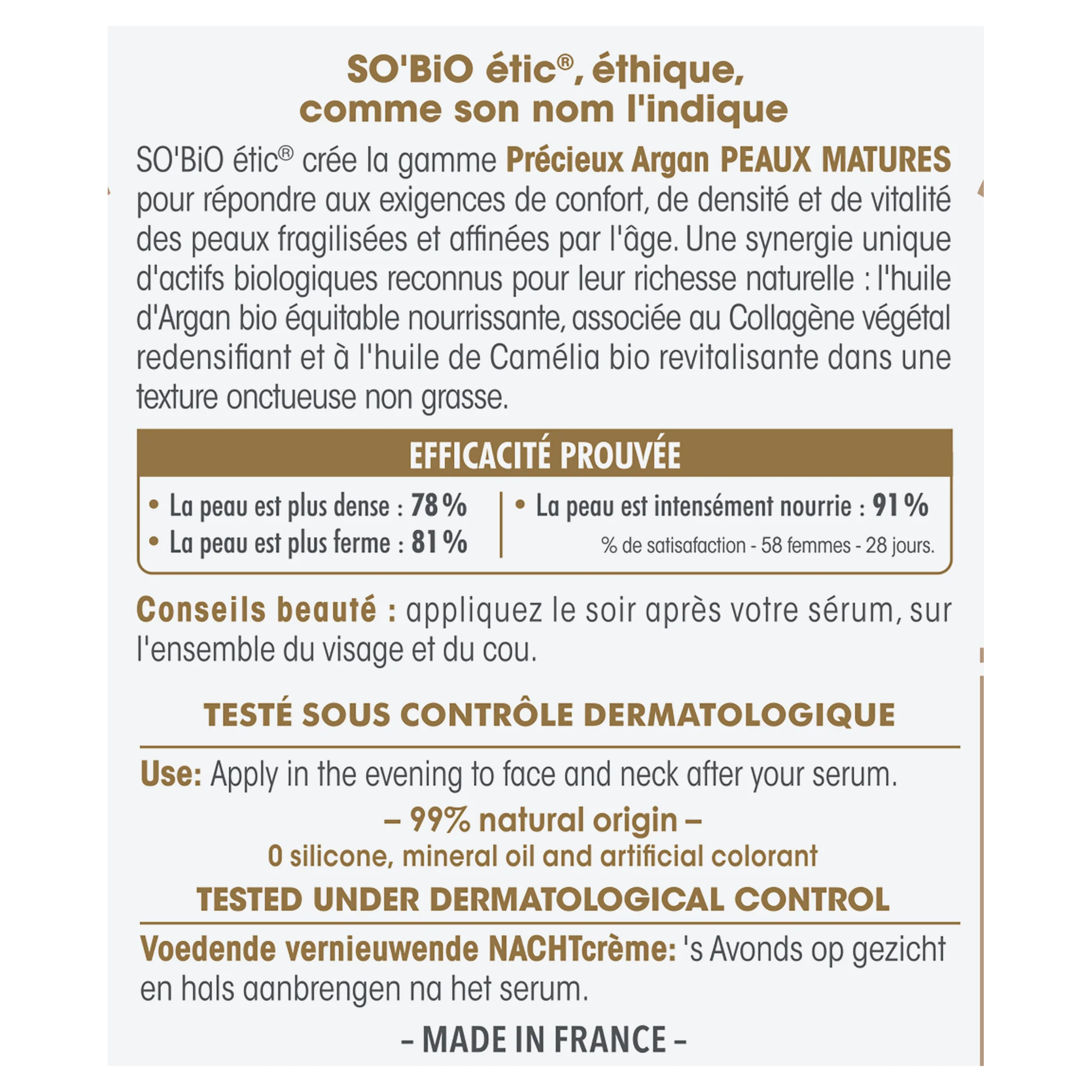 SO’BiO étic Anti-age Precieux Crema notte nutriente e rassodante GOLD BIO (50 ml) - ideale per pelli mature