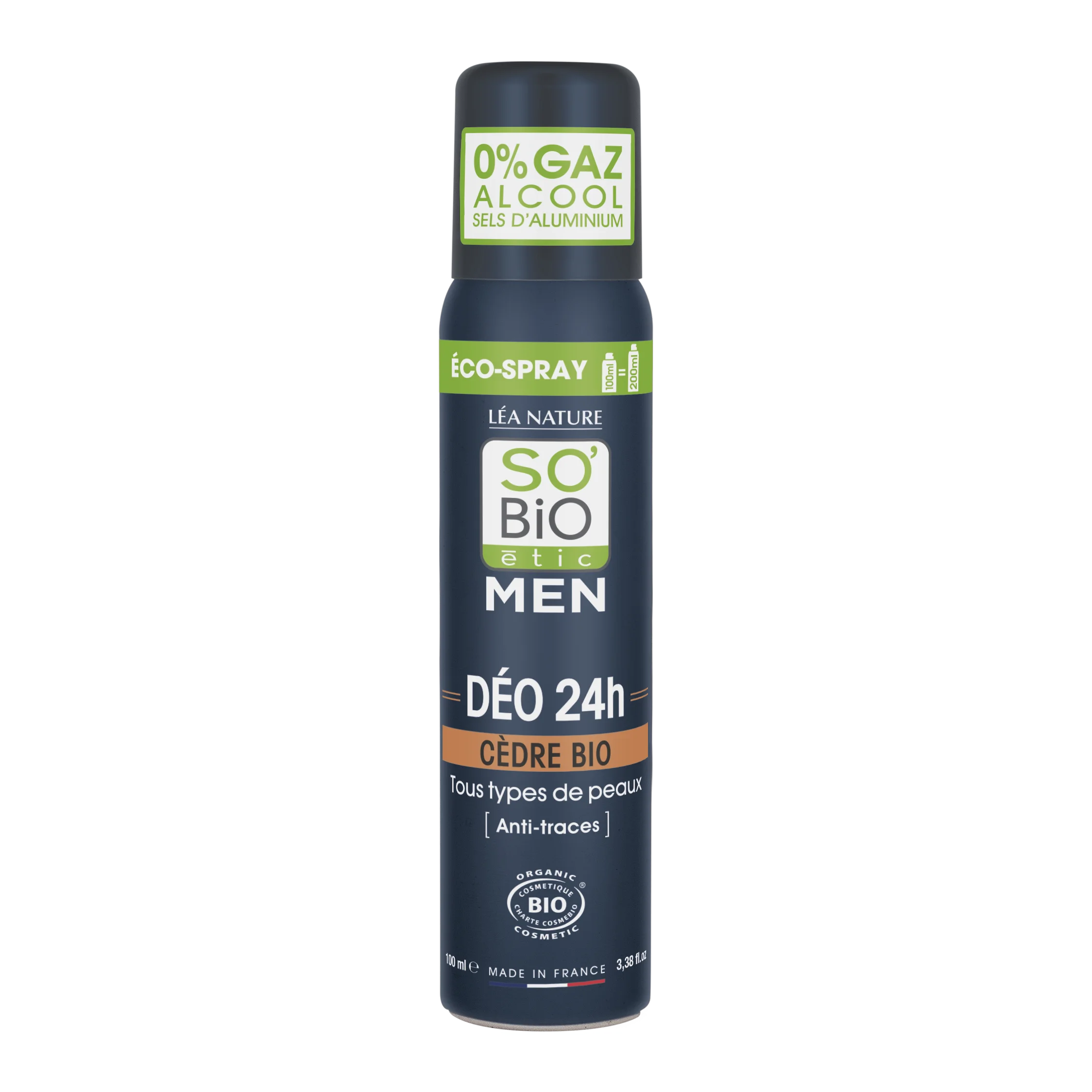 SO’BiO étic Deodorante naturale ECO SPRAY 24h MEN - cedro BIO (100 ml) - efficace fino a 24 ore