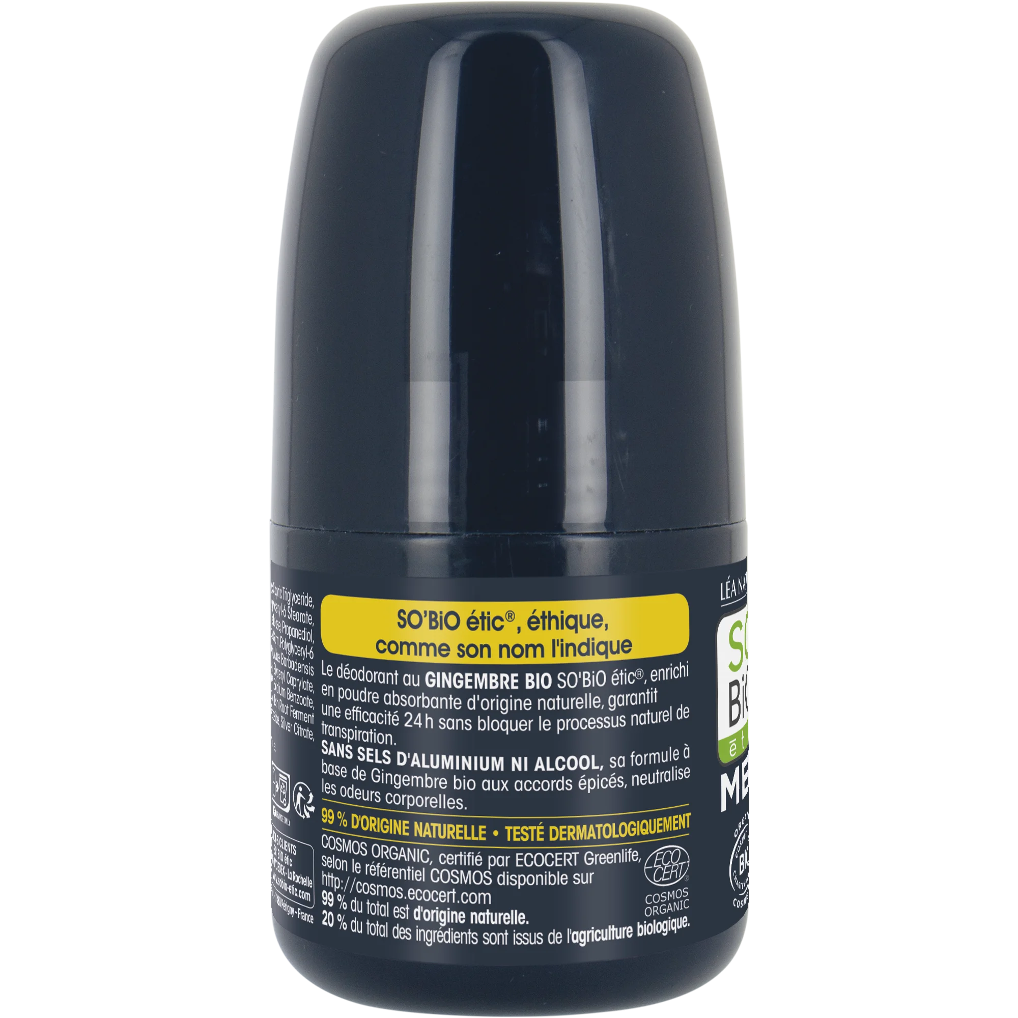 SO’BiO étic Deodorante roll-on 24h MEN - zenzero BIO (50 ml) - efficace fino a 24 ore