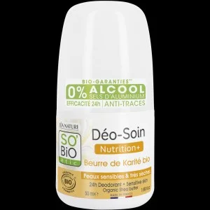SO’BiO étic Deodorante roll-on 24h Nutrition+ al burro di karité BIO (50 ml) - efficace fino a 24 ore