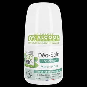 SO’BiO étic Deodorante roll-on 24h rinfrescante alla menta BIO (50 ml) - efficace fino a 24 ore