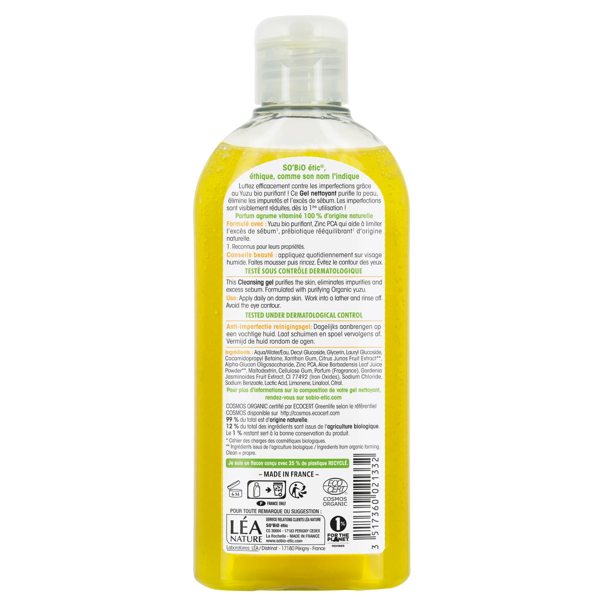 SO’BiO étic Gel detergente anti-imperfezioni - Clean Yuzu BIO (200 ml) - ideale per la pelle grassa