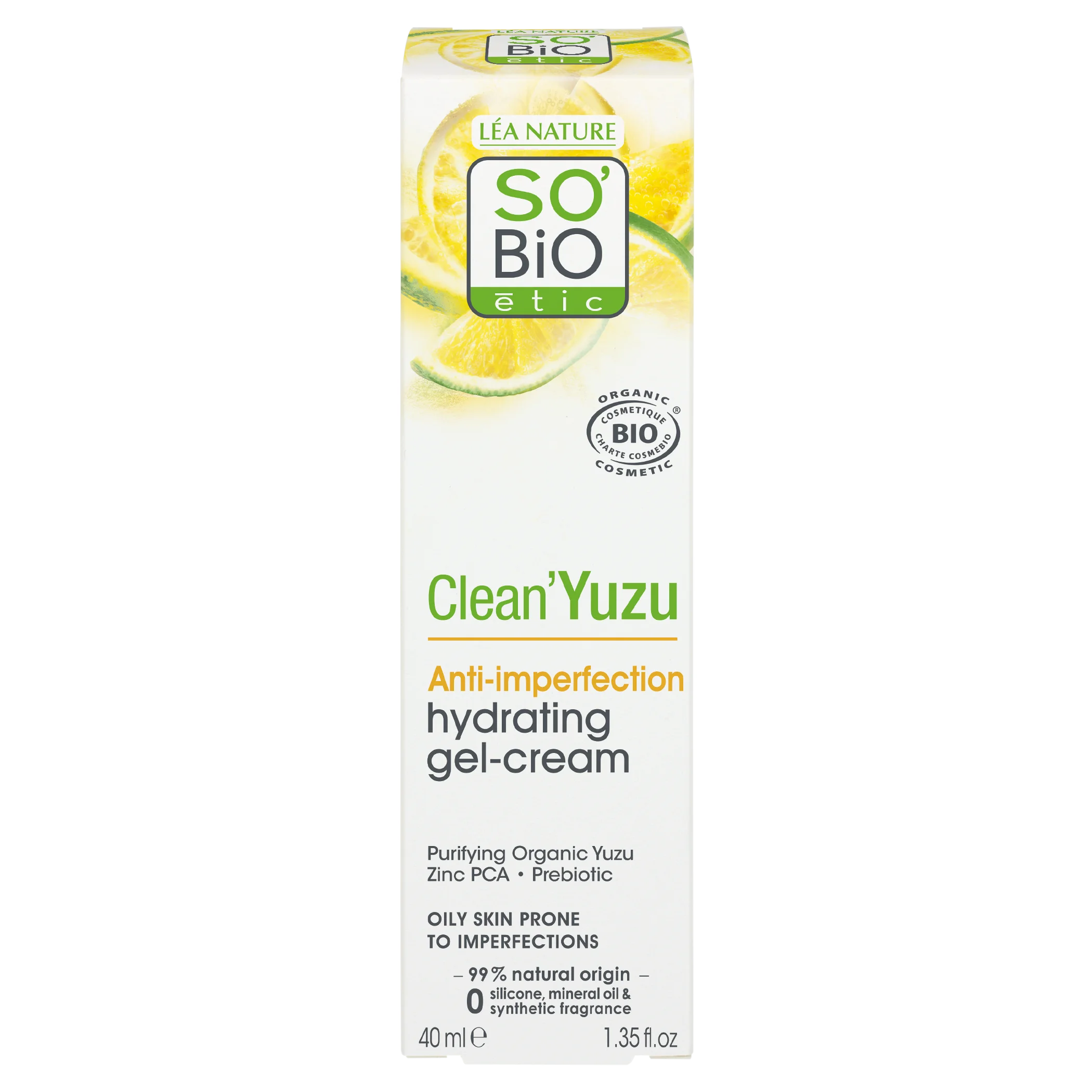 SO’BiO étic Gel-crema viso idratante - Clean Yuzu BIO (40 ml) - ideale per la pelle grassa