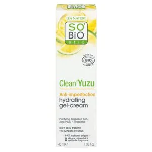 SO’BiO étic Gel-crema viso idratante - Clean Yuzu BIO (40 ml) - ideale per la pelle grassa