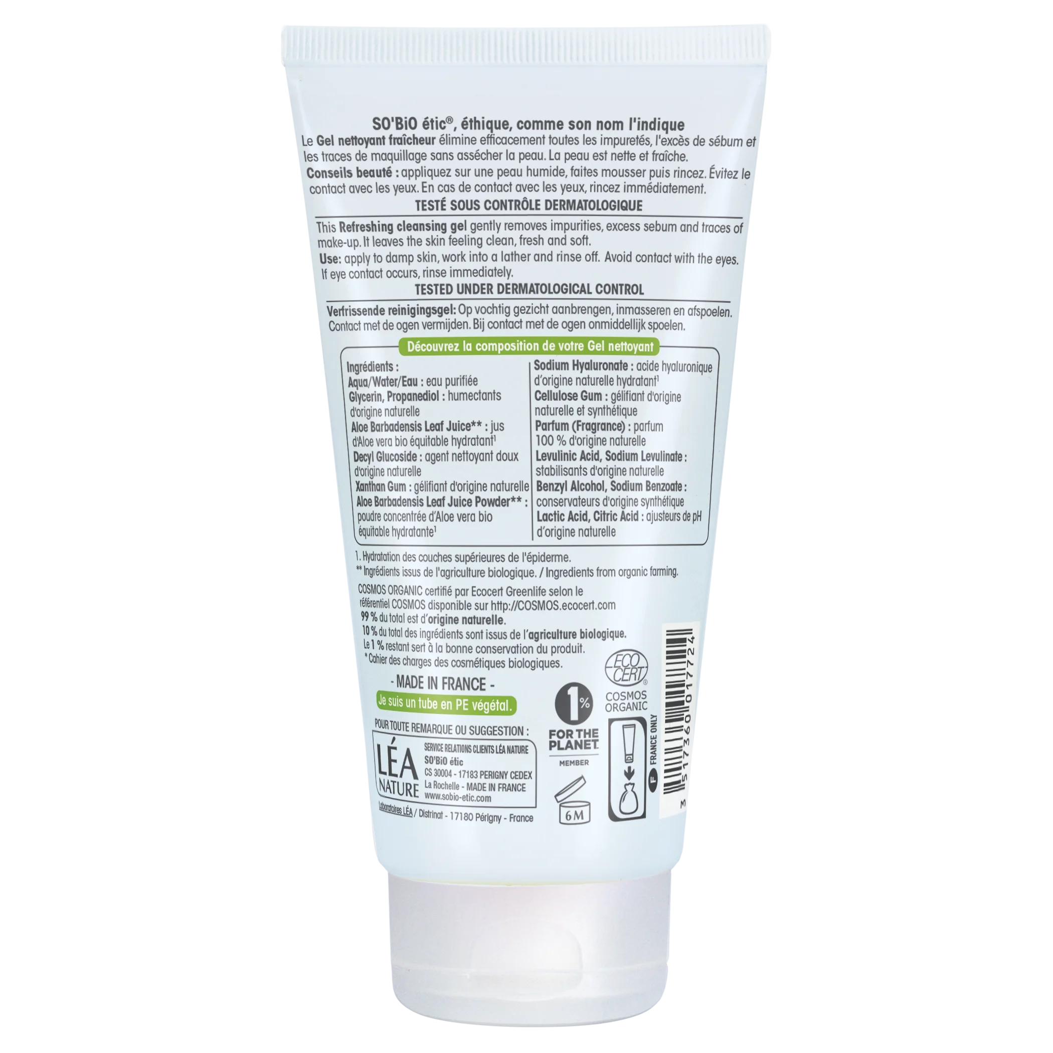 SO’BiO étic Gel detergente idratante Aloe vera BIO (150 ml) - per tutti i tipi di pelle