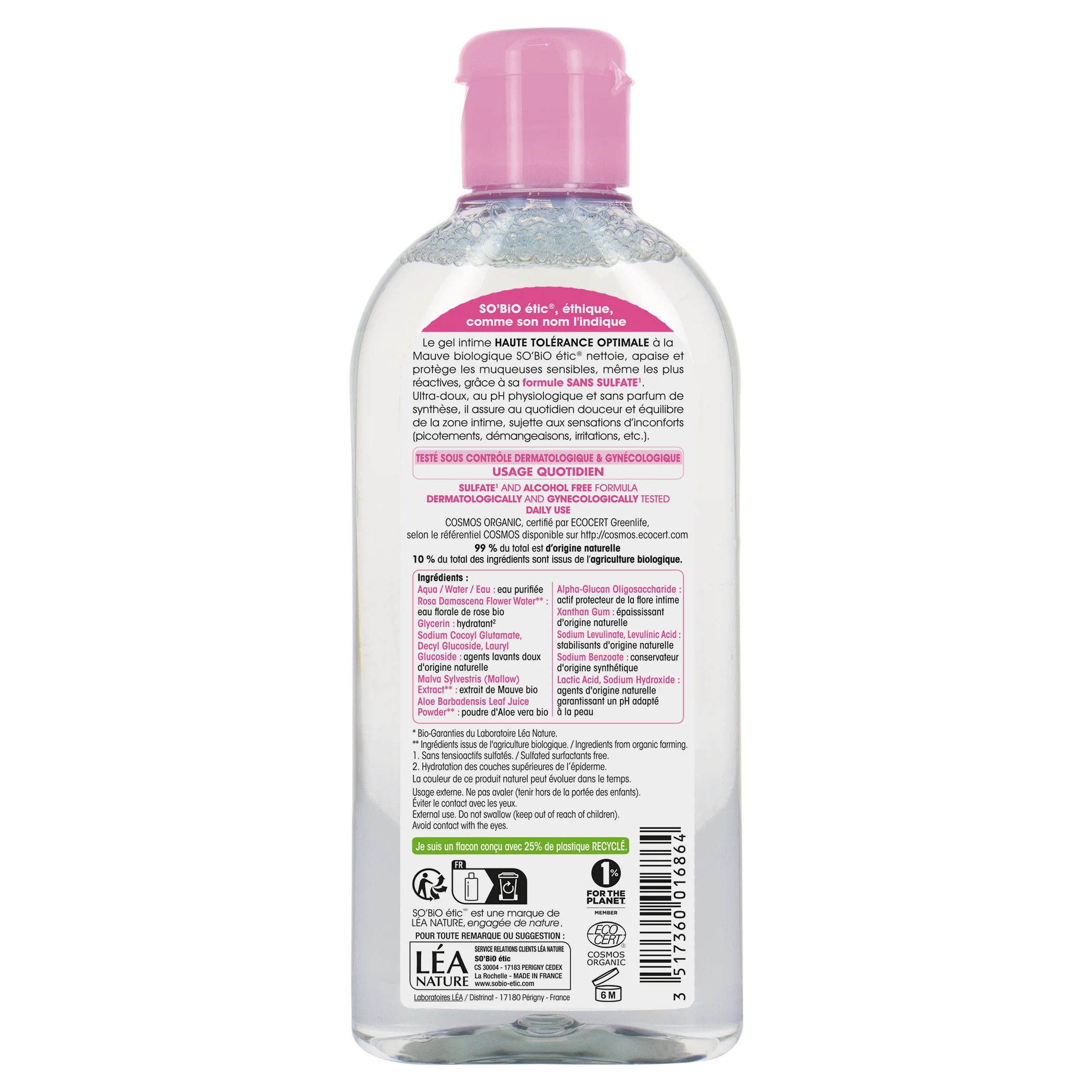 SO’BiO étic Gel detergente intimo ipoallergenico BIO (200 ml) - con estratto di malva comune