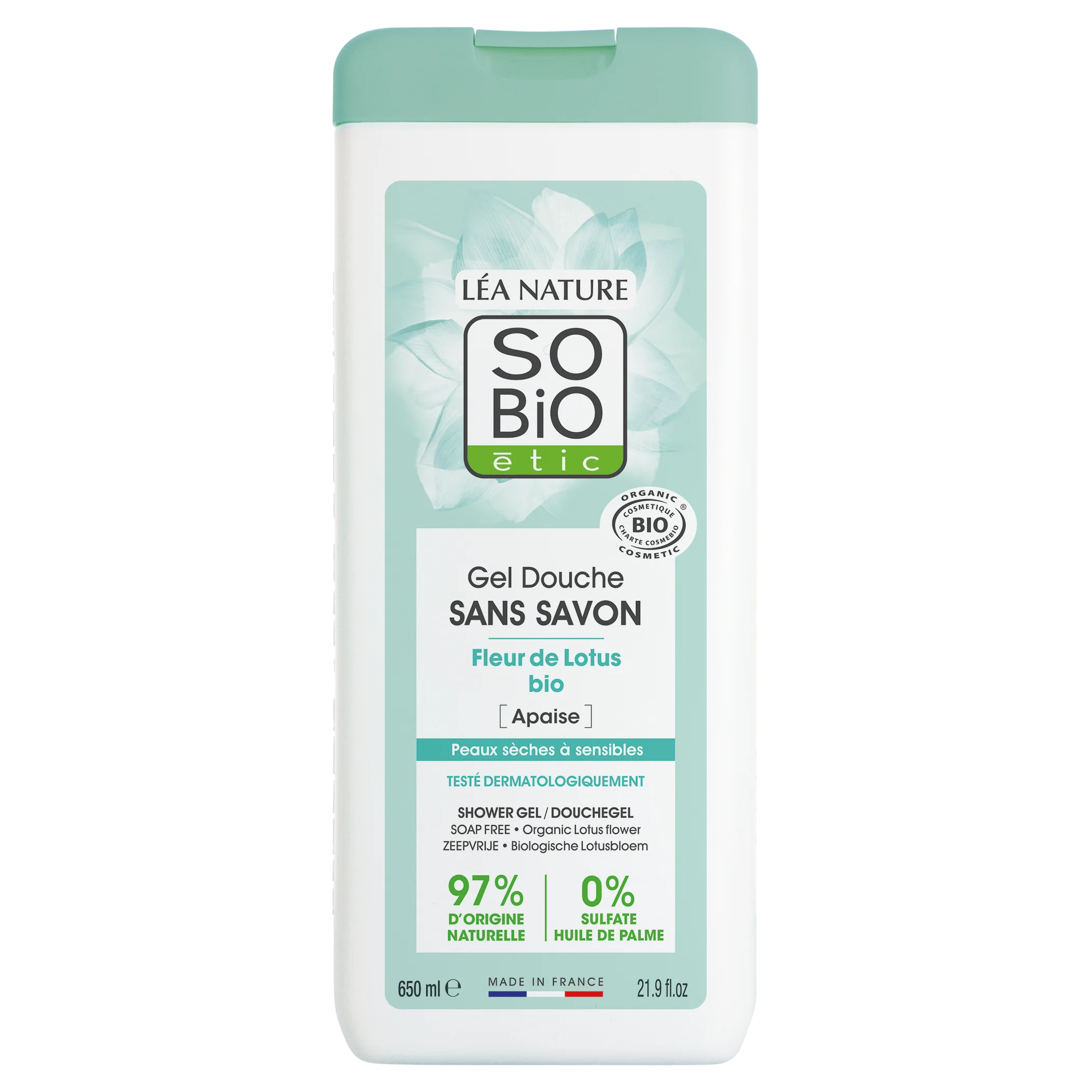 SO’BiO étic Gel doccia SENZA SAPONE al fiore di loto BIO (650 ml) - ideale per la pelle secca e sensibile