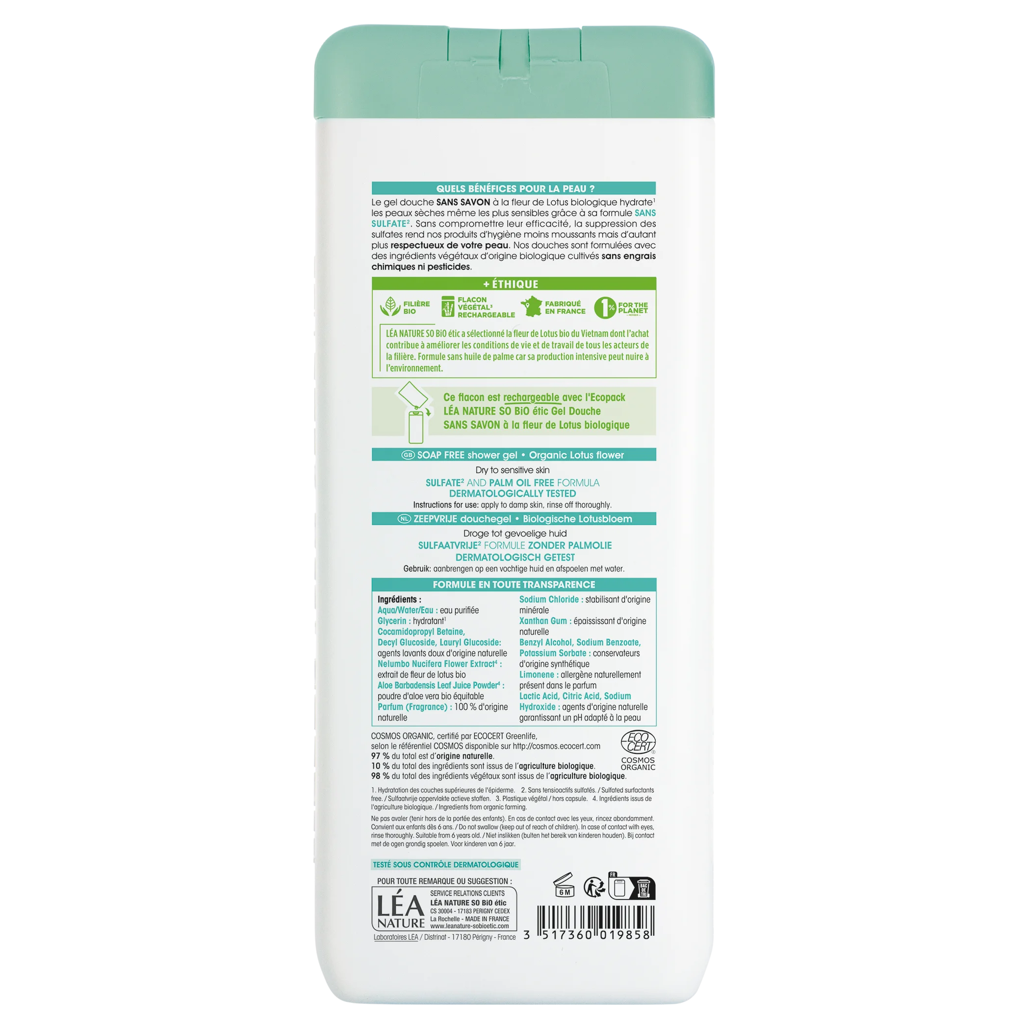 SO’BiO étic Gel doccia SENZA SAPONE al fiore di loto BIO (650 ml) - ideale per la pelle secca e sensibile