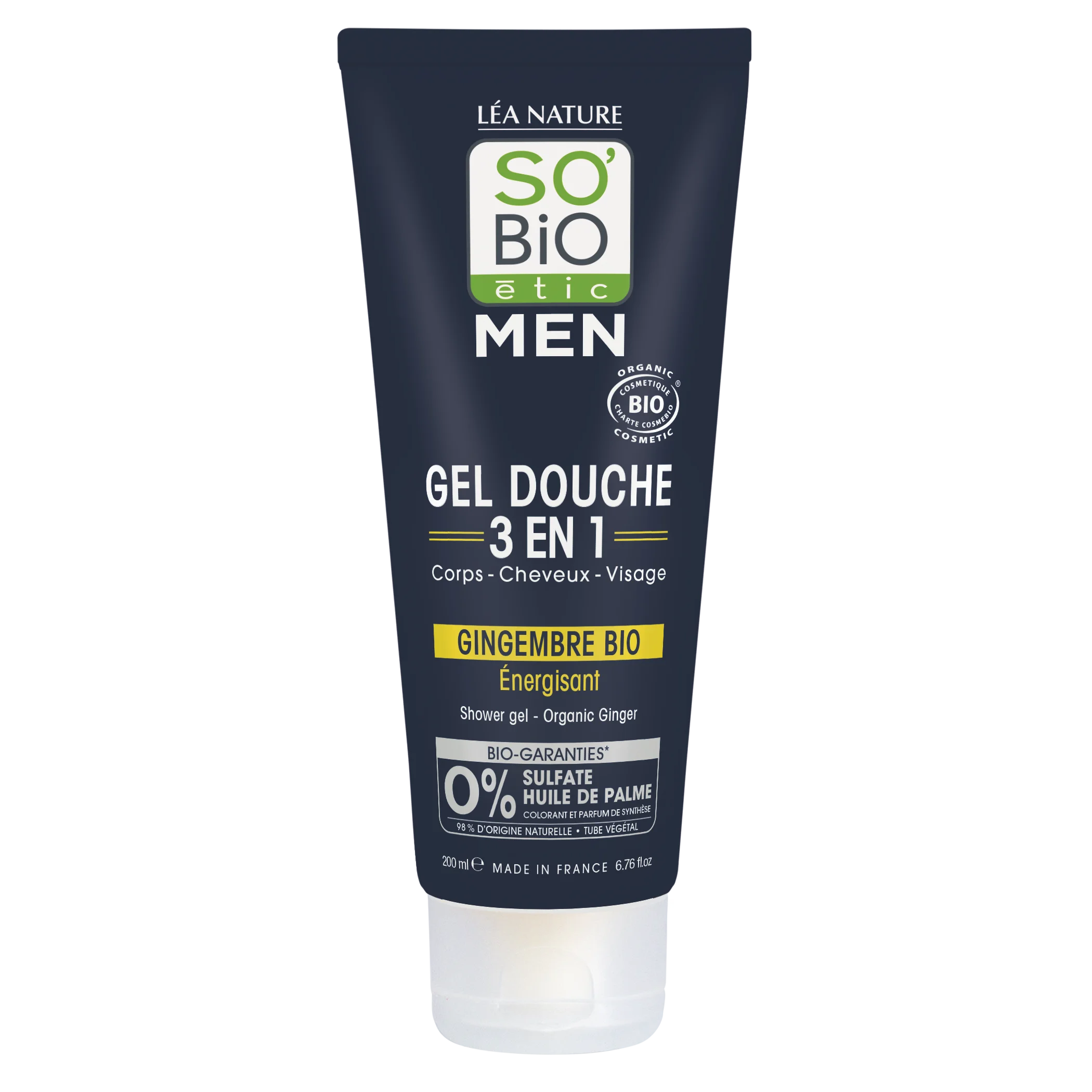 SO’BiO étic Gel doccia MEN 3 in 1 - zenzero BIO energizzante (200 ml) - per corpo, viso e capelli