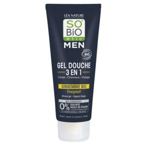SO’BiO étic Gel doccia MEN 3 in 1 - zenzero BIO energizzante (200 ml) - per corpo, viso e capelli