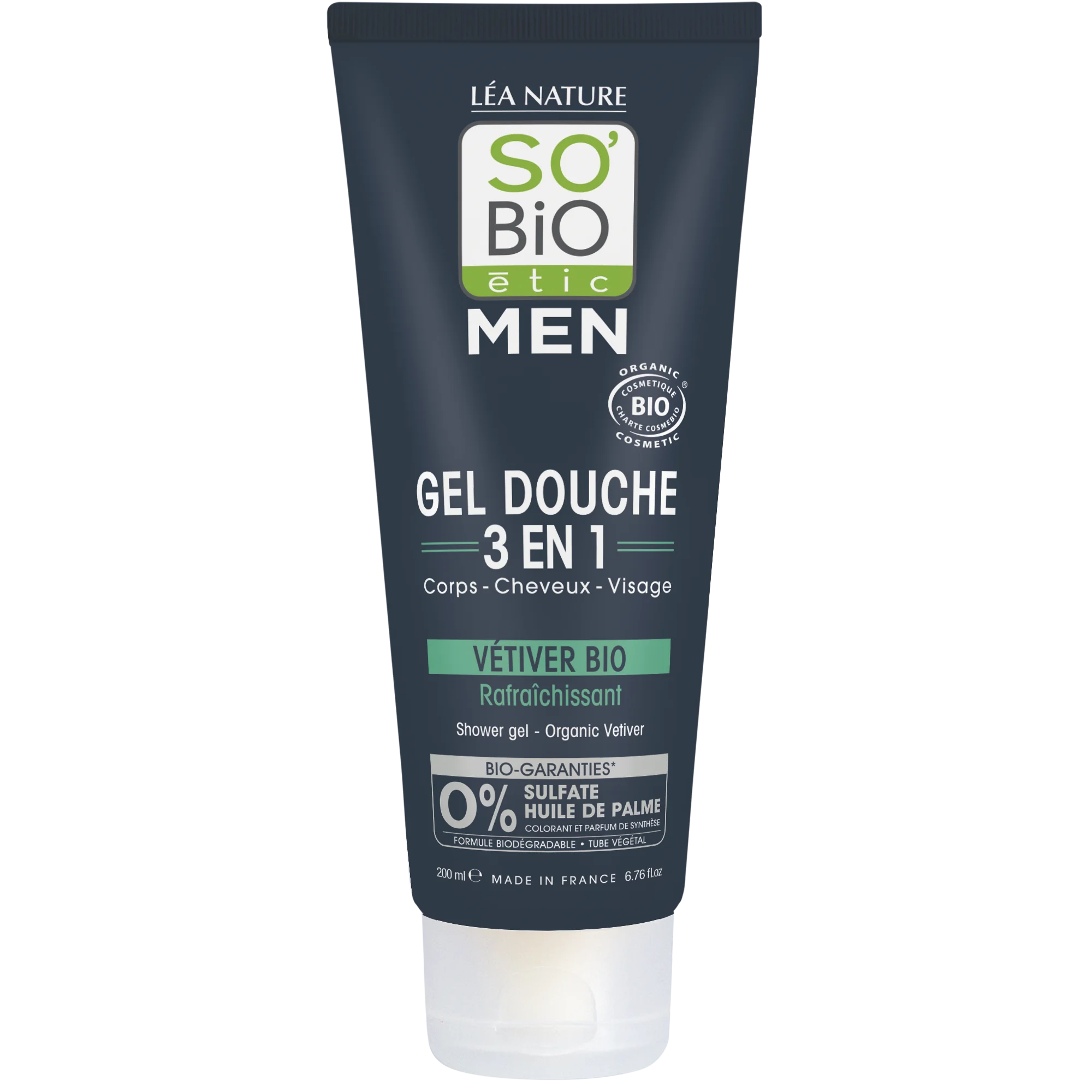 SO’BiO étic Gel doccia MEN 3 in 1 - vetiver BIO rinfrescante (200 ml) - per corpo, viso e capelli