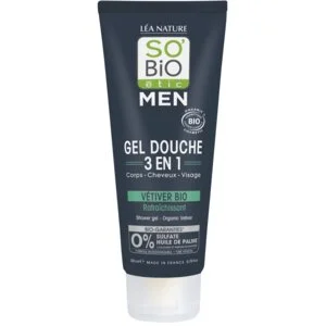 SO’BiO étic Gel doccia MEN 3 in 1 - vetiver BIO rinfrescante (200 ml) - per corpo, viso e capelli